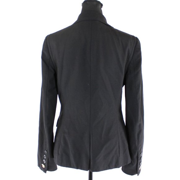 Tory Burch Black Lightweight Wool Single Breasted Blazer 4 Logo Button Jacket - Picture 5 of 7